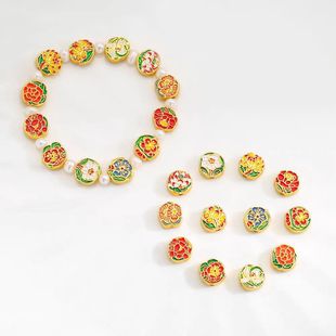 沙金烧蓝珐琅十二月生辰花通孔转运珠diy手链串手绳隔珠保色配件