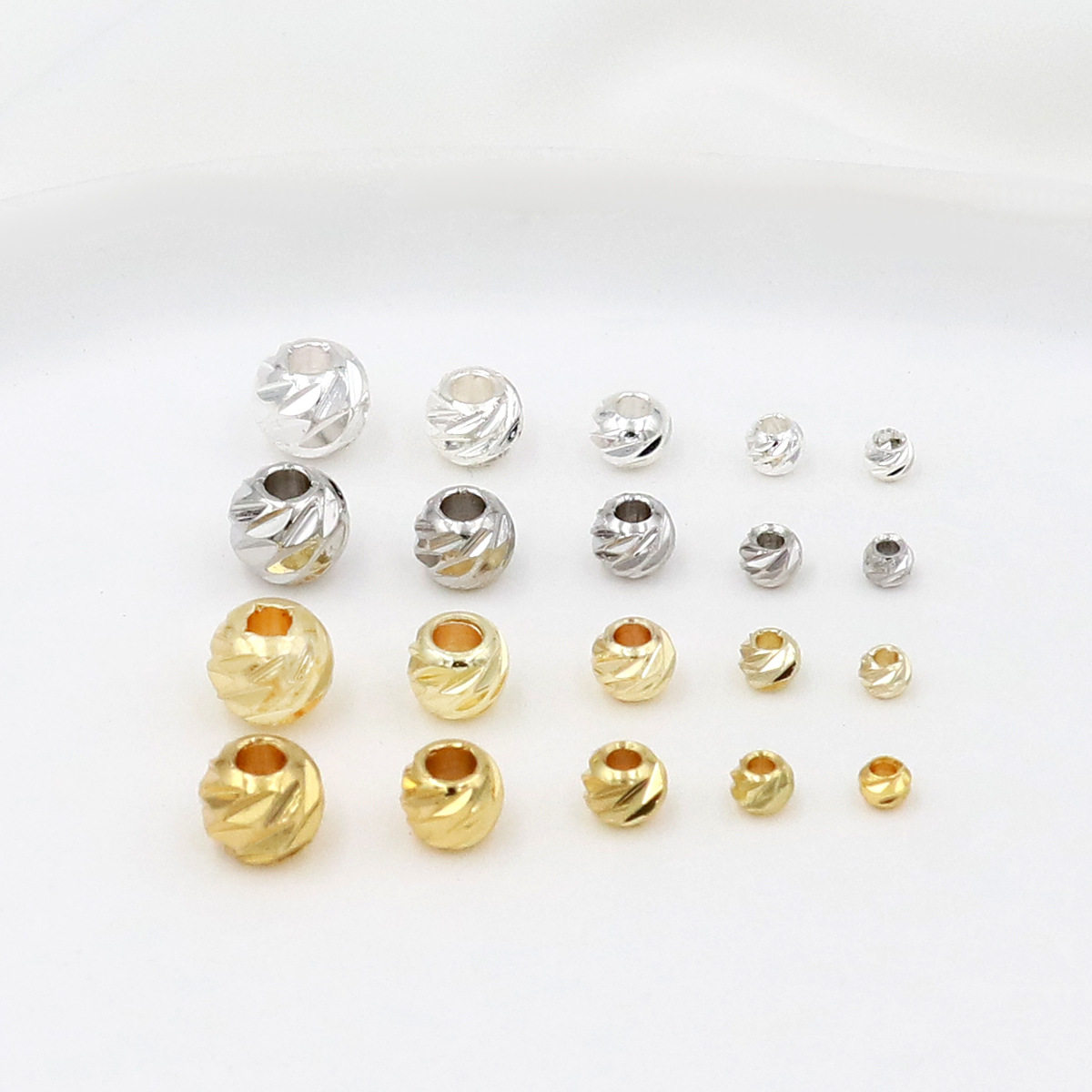 【100颗装】镀铜18K包金保色斜刀批花圆珠14K隔珠DIY串珠手链配件