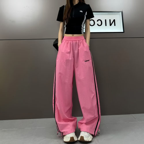 美式速干冰丝条纹工装裤女