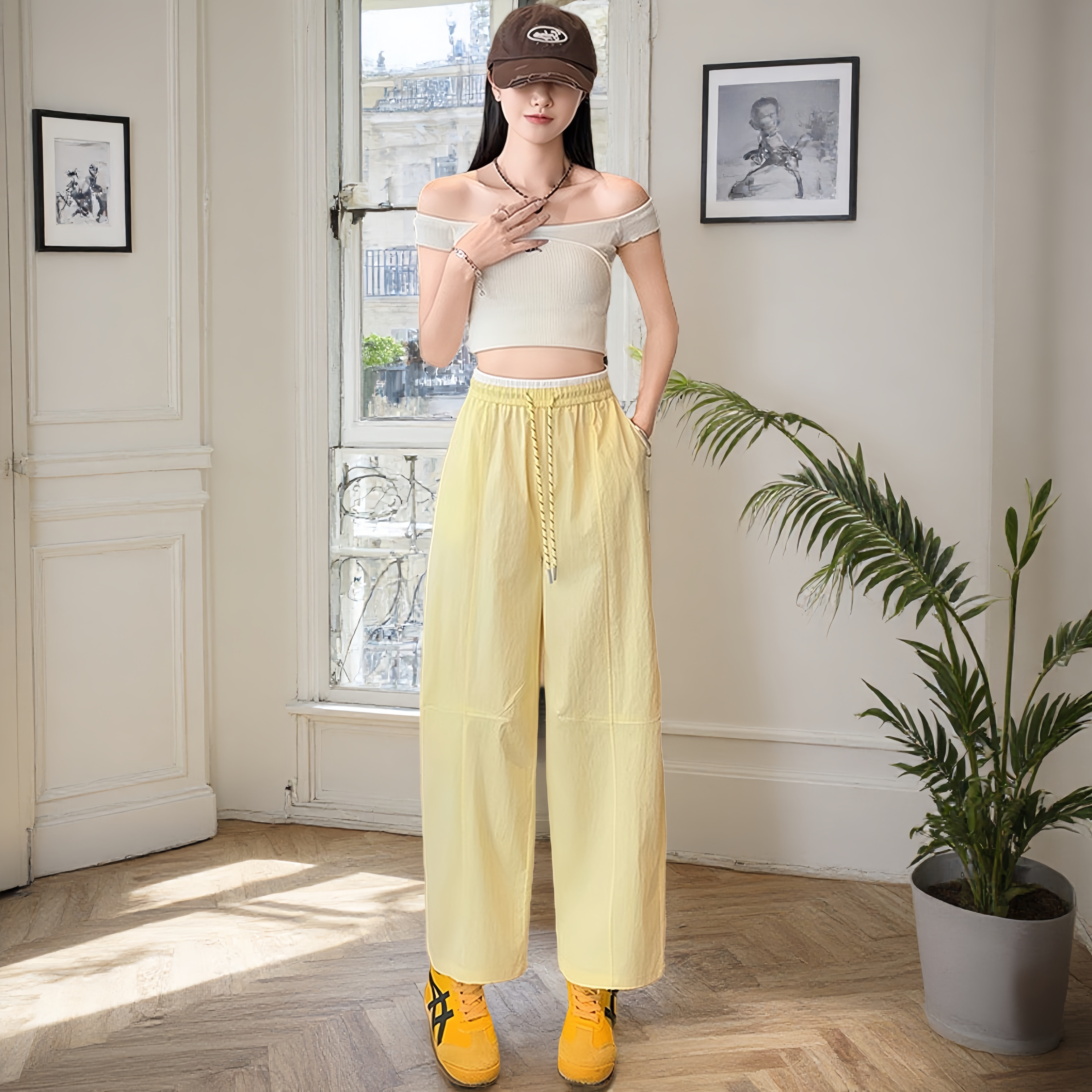 冰丝撞色拼接速干气球裤女