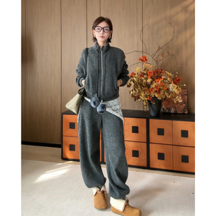 运动套装女2025新款冬装高级感巨好看加绒卫衣束脚裤两件套慵懒风