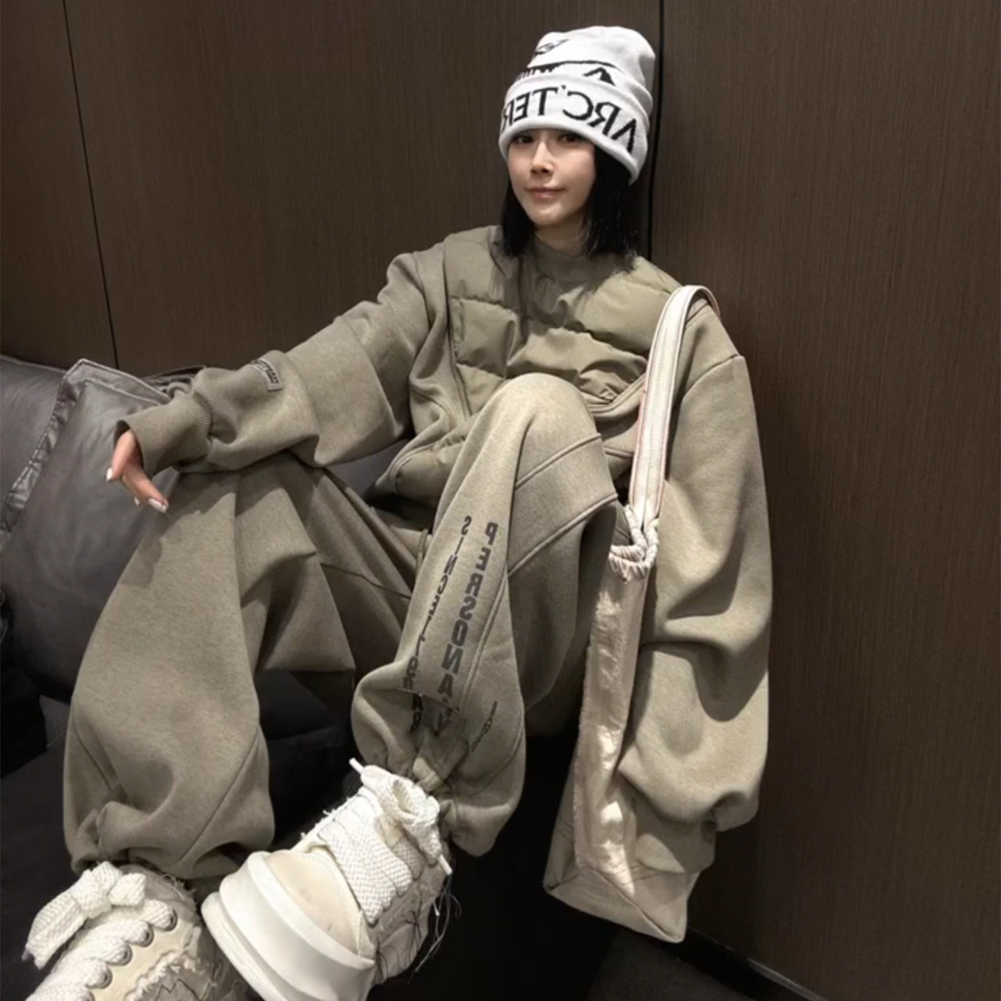 拼接设计棉服卫衣韩系高级感穿搭