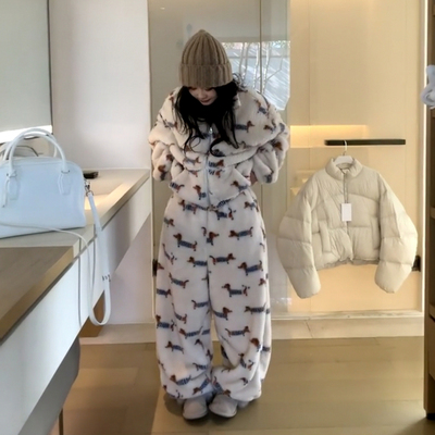卡通腊肠狗珊瑚绒家居服冬季套装