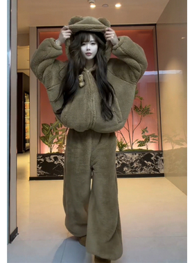 巨好看的冬装一套加绒加厚连帽卫衣运动服韩系高级感两件套慵懒风
