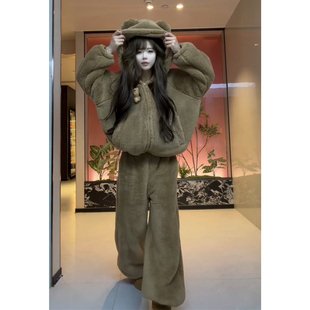 巨好看的冬装一套加绒加厚连帽卫衣运动服韩系高级感两件套慵懒风