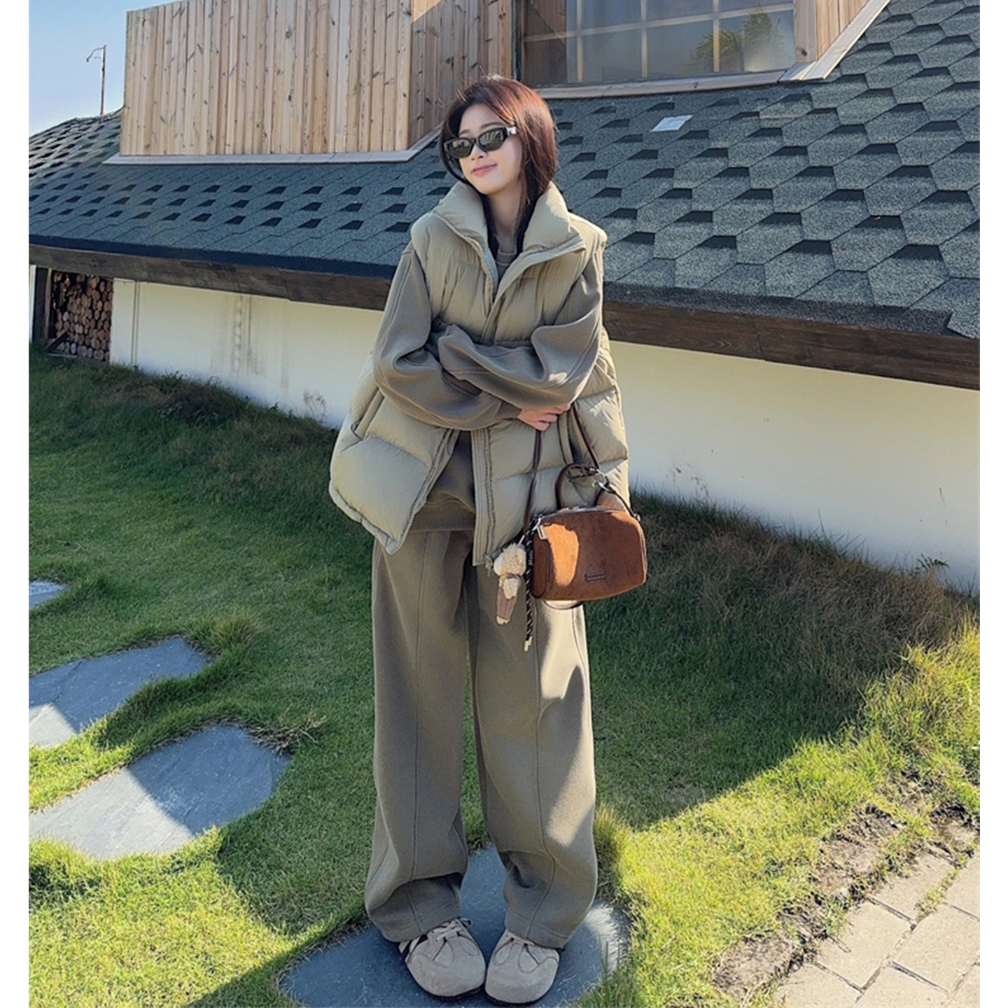 韩系一整套深冬穿搭棉服卫衣卫裤