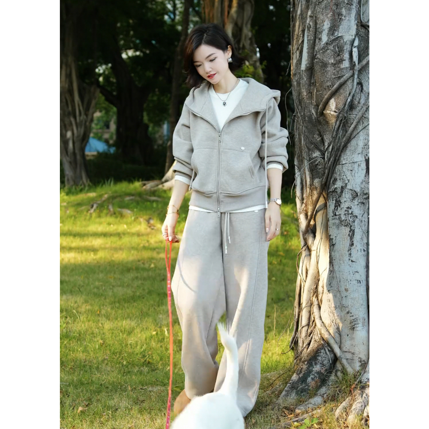 欧货休闲运动套装女秋冬加绒加厚