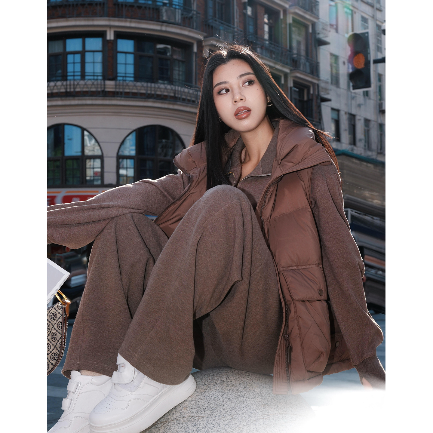 超火冬装高级感加绒卫衣马甲套装