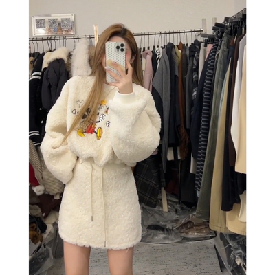 小个子加绒超好看羊羔毛冬裙套装