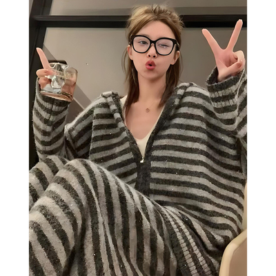 高级感条纹一整套搭配秋装慵懒风