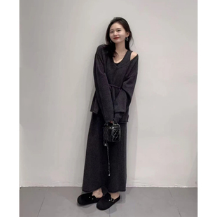 韩系慵懒风松弛感针织毛衣连衣裙一整套女秋冬2025超火小众不撞款