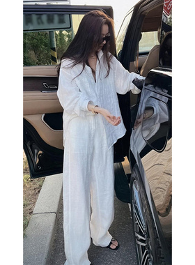 白色衬衫套装女2025夏装新款时尚高级感气质休闲防晒衣长裤两件套