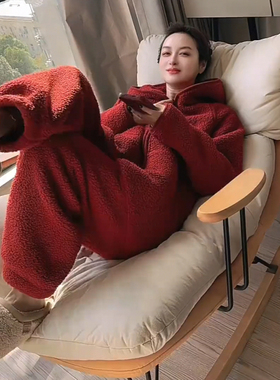 冬装韩系穿搭一整套摇粒绒红色小香风高级感休闲运动家居服两件套