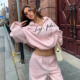 高级感时尚 女秋冬韩系减龄小香风粉色加绒卫衣两件套潮 运动服套装