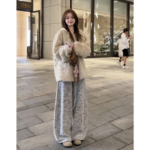 两件套慵懒风 一整套韩系减龄高级感羊羔毛外套阔腿裤 巨好看 冬装