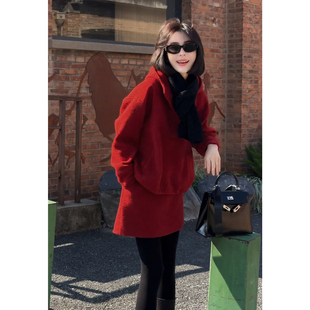 裙高级感韩系减龄复古加绒加厚运动服两件套冬装 巨好看 卫衣套装