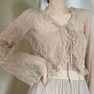 甜美空调衫 夏季 披肩外搭外套薄款 防晒衣女温柔蕾丝花边小开衫 新款