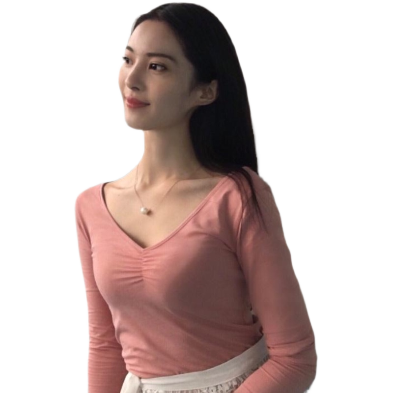 舞蹈形体训练服装女秋季长袖中国舞古典V领练功跳舞上衣老师上课