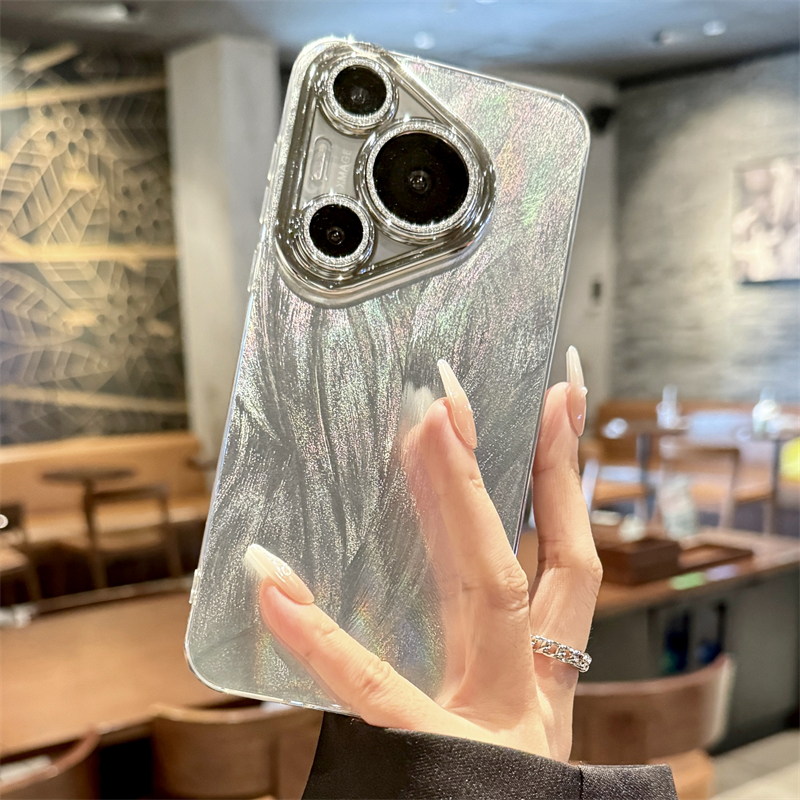 适用华为pura70手机壳p60自带闪粉镜头膜Pura70pro+高级感透明p40pro渐变羽纱毛P50E网红5g防摔p30全包女款潮