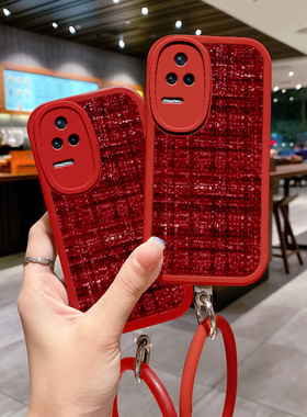 适用秋冬小香风绒布小米红米k50手机壳新款红色K40pro防摔k30至尊版全包镜头K50pro奢华高端5g高级感k40s女神