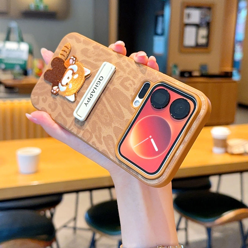 适用小米17promax手机壳新款卡通刺绣猫米17Pro潮流豹纹皮美拉德棕米17PRO素皮外壳5g带支架mi17防摔保护套女