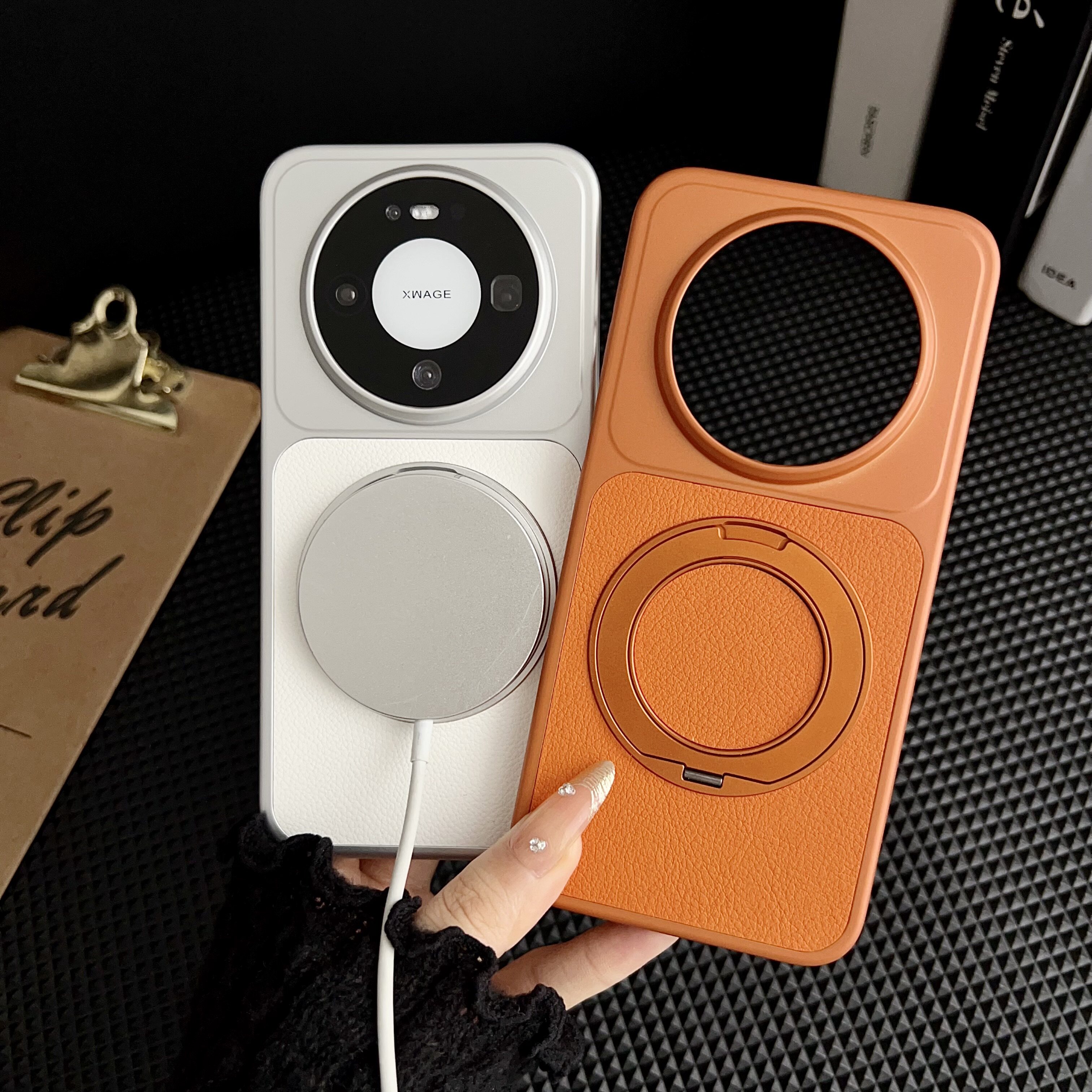 360°旋转磁吸支架荔枝纹适用华为mate80手机壳新款Mate70Air内嵌支架一体保护壳5g高级感mate60pro+防摔肤感