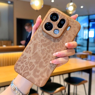 素皮豹纹适用oppofindx9手机壳新款 Findx9pro全包镜头防摔5g高档棕findx9pro皮纹高级感por外壳5g欧美潮流女