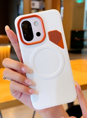 散热金属孔适用一加13手机壳新款降温1加13T金甲素皮1+13t全包一加十三防摔保护套oneplus13磁吸皮纹白色外壳