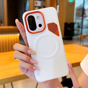 散热金属孔适用一加13手机壳新款降温1加13T金甲素皮1+13t全包一加十三防摔保护套oneplus13磁吸皮纹白色外壳