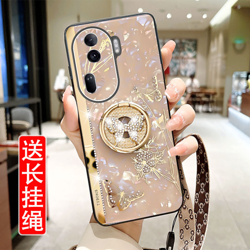 适用opporeno11手机壳新款蝴蝶闪钻Reno11pro支架防摔套reno11镜头全包RENO11外壳por潮女款5g奢华挂脖网红款