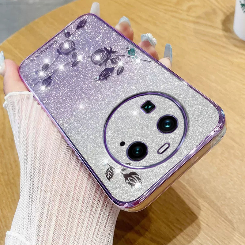 适用水钻玫瑰oppofindx6pro手机壳新款findx6保护套闪粉透明硅胶软男女镜头全包防摔曲面屏OPPO简约高级感