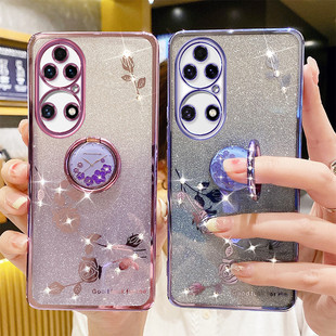 适用华为p50pro手机壳女款透明软硅胶P50e奢华闪粉水钻带镜头膜p40pro全包防摔p5o保护套指环支架p30pr0新品