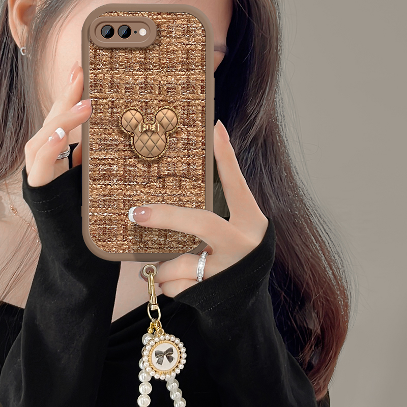 适用绒布小香风苹果8plus手机壳新款编织iPhone7plus立体公仔女款6splus镜头全包se2软硅胶壳i8防摔保护套6s