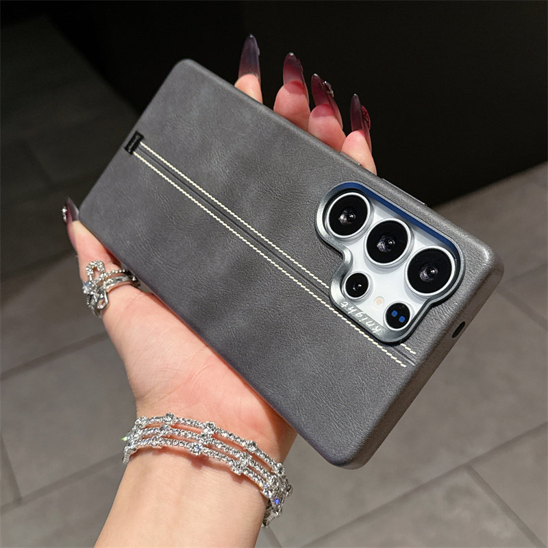 适用于三星s25手机壳新款三星s24ultra金属镜头S23+磁吸素皮纹高档S25ULTRA商务男士Galaxy高级感5g防摔外壳