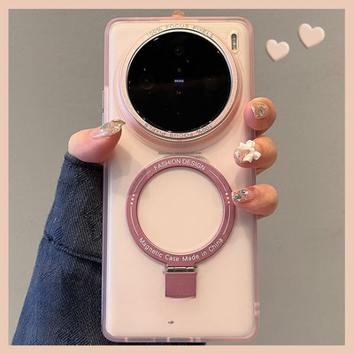 适用vivox100手机壳新款步步高X90pro+金属支点一体磁吸支架x80磨砂透明X100pro高级感防摔5g全包保护套男女