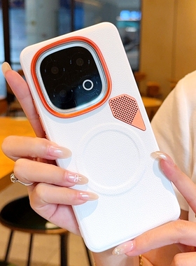 散热金属孔适用vivoiqoo13手机壳新款降温步步高IQOO13金甲素皮IQoo13全包防摔保护套vivi磁吸皮纹5g白色外壳