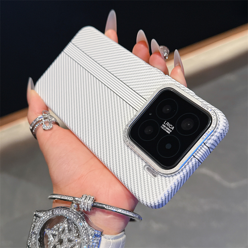 凯夫拉碳纤维纹适用小米15手机壳新款小米14pro浮雕3D条纹米13Pro金属镜头轻薄商务磨砂硬壳5g高档原创男女潮