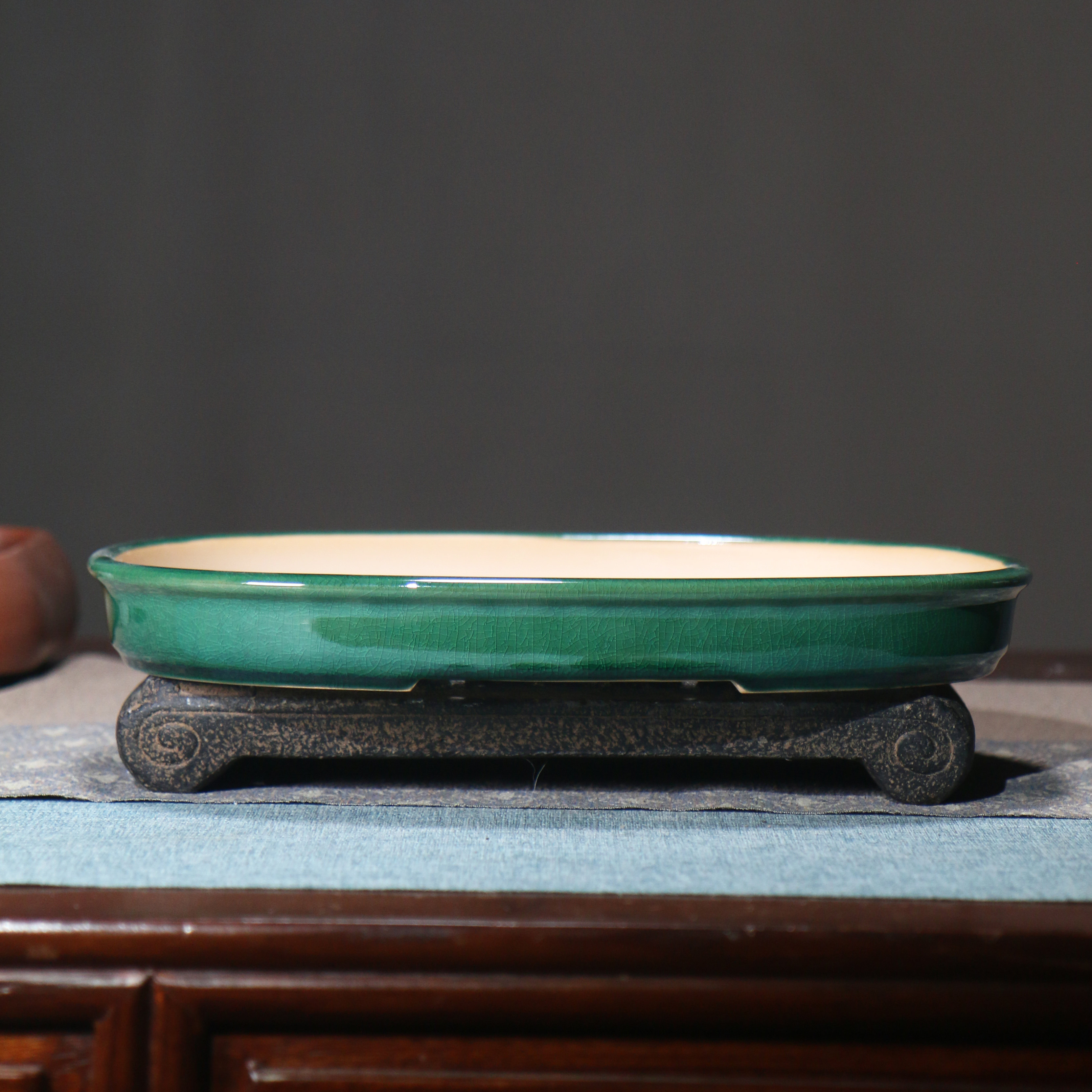 紫砂花盆陶瓷盆景盆大号浅盆椭圆形腰圆日式盆栽张治诚文堂觅陶乡