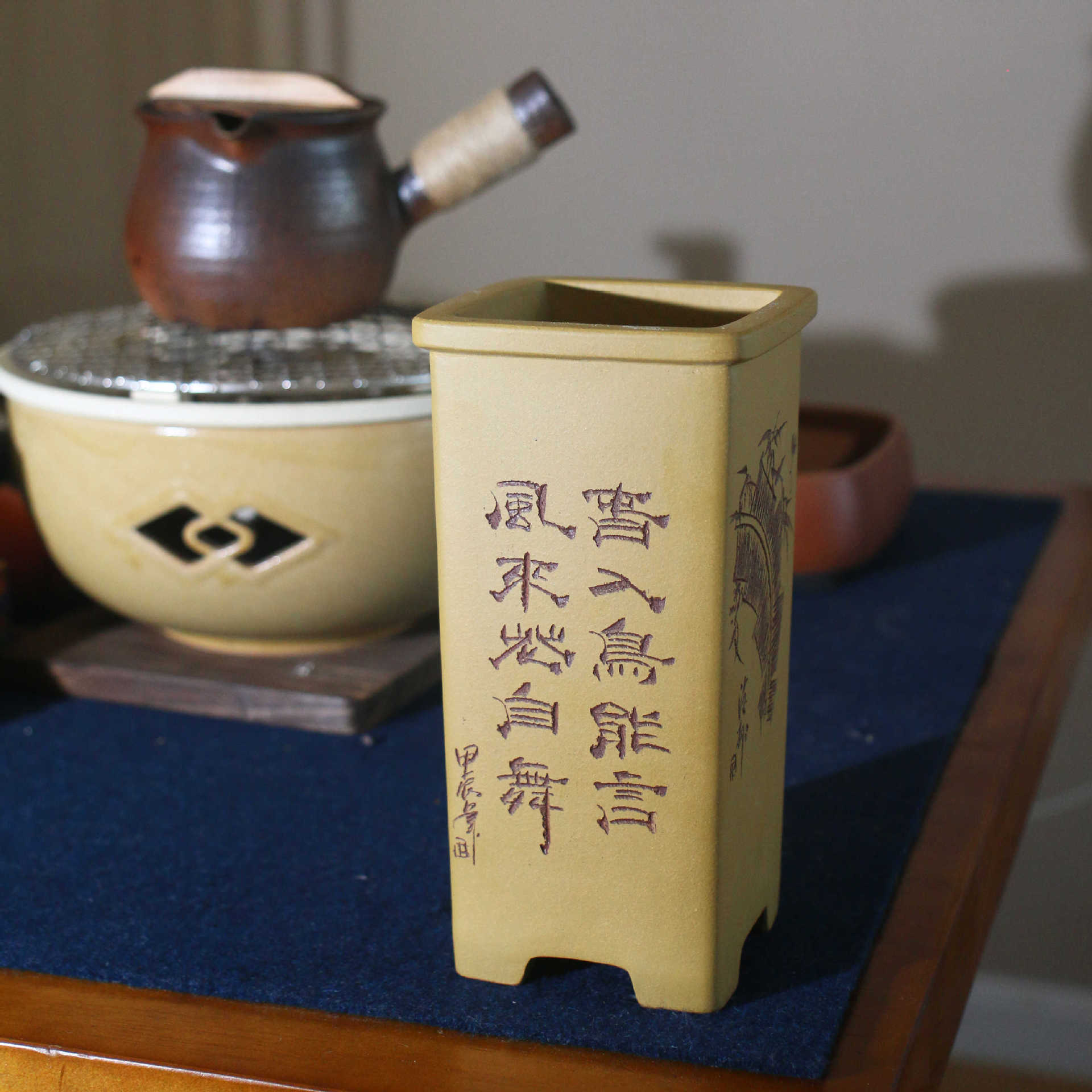 签筒盆段泥手工制作紫砂花盆苏兵兰花盆景盆兰盆桌面盆栽名家盆