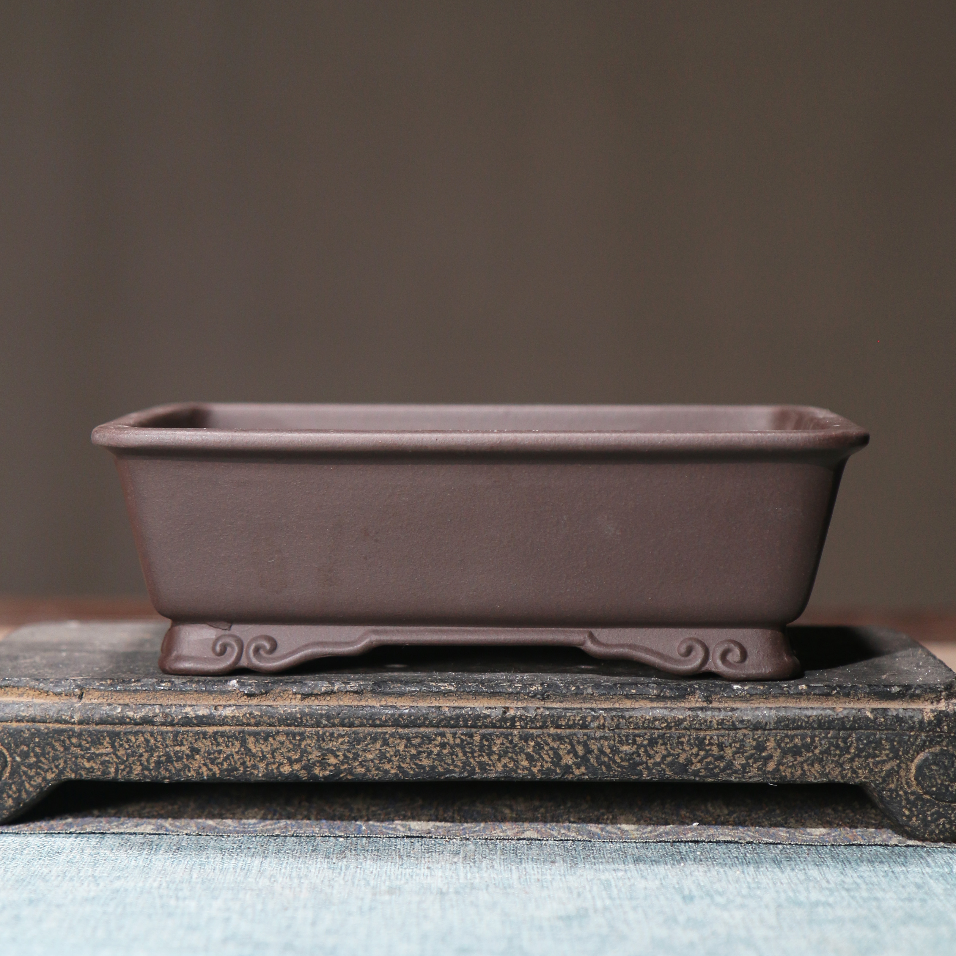 紫砂花盆长方云足飘口四方盆景盆马槽盆王飞制陶觅陶乡桌面盆栽