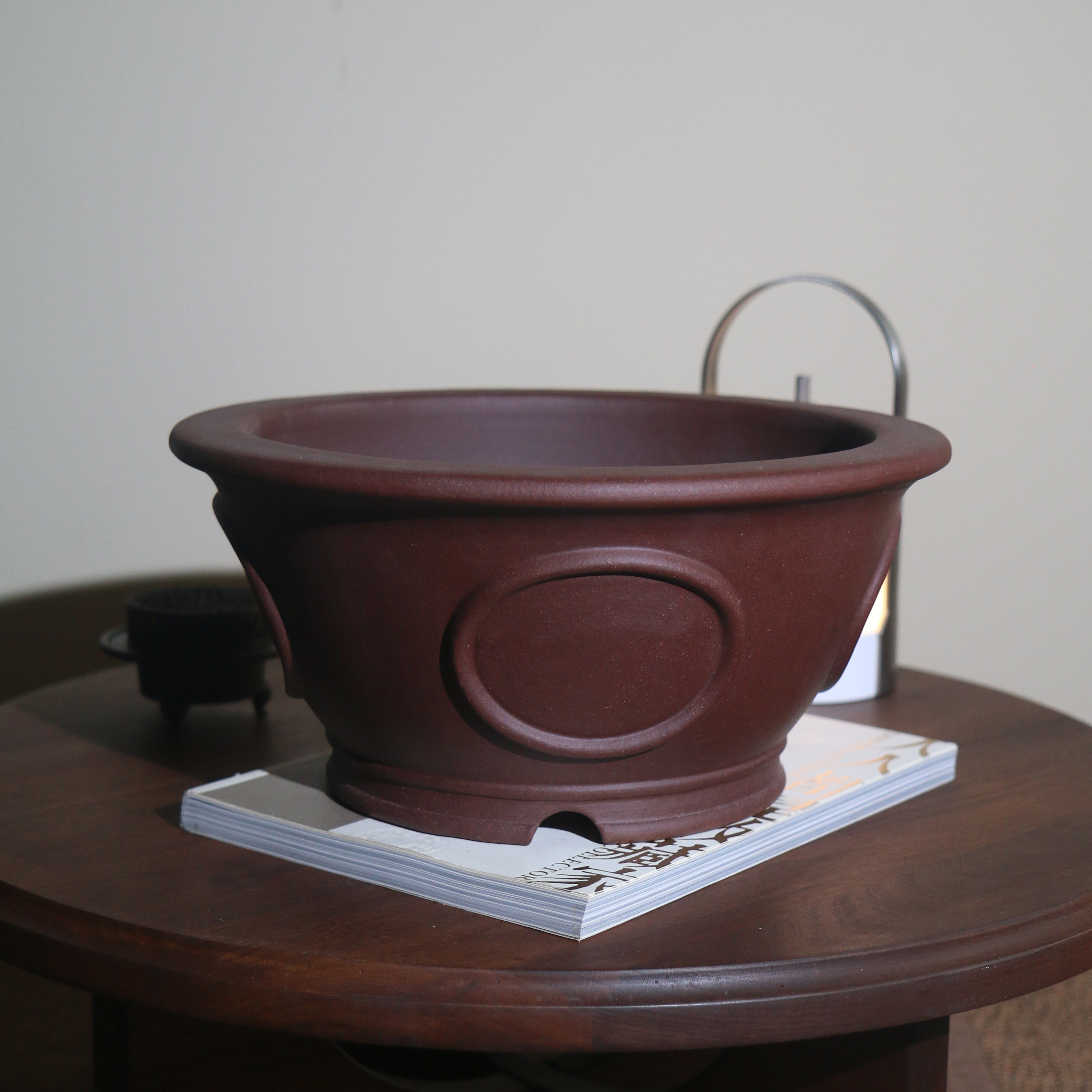 紫砂花盆圆形桌面盆栽古典