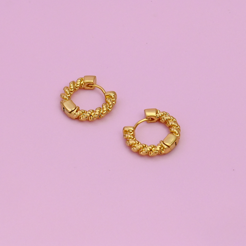 欧美女复古质感麻花金属耳环耳圈