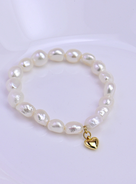 天然巴洛克淡水珍珠甜美爱心手链