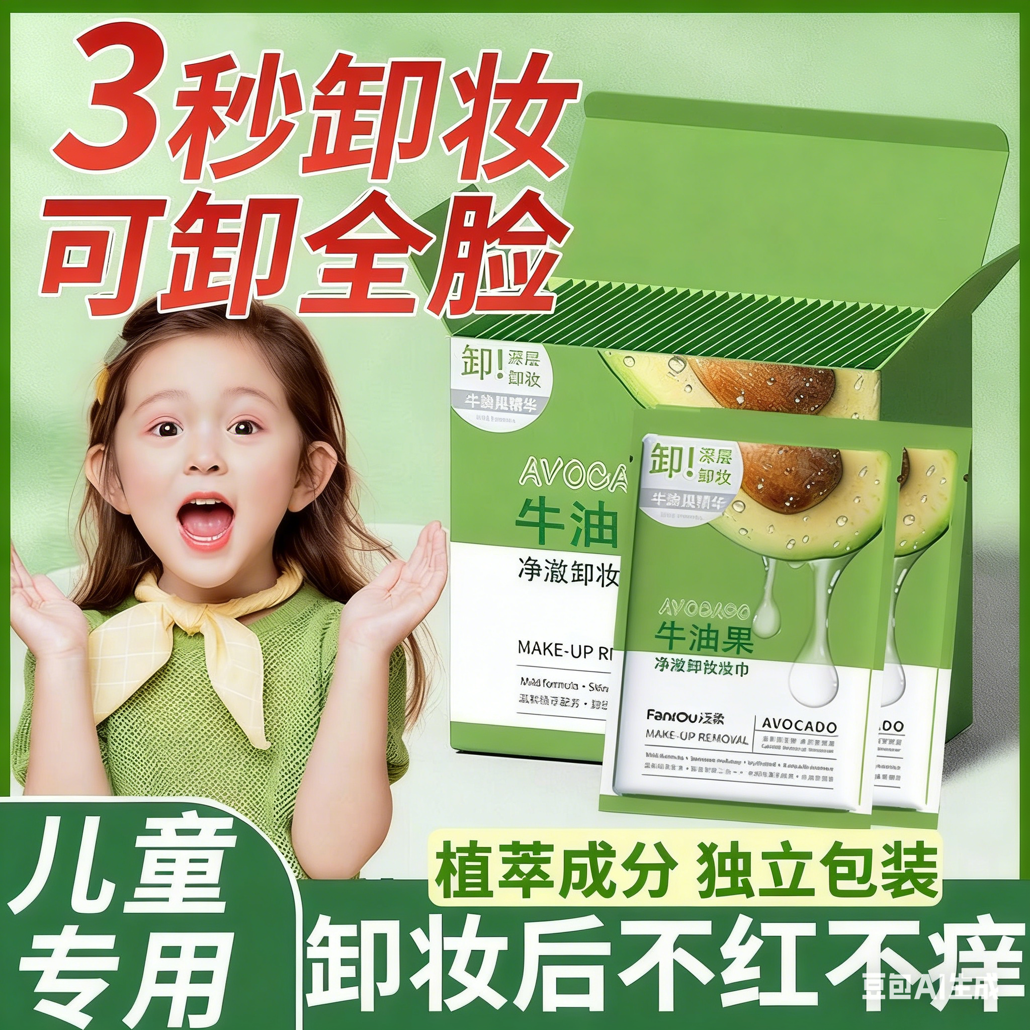 正品牛油果净澈卸妆湿巾温和不刺激卸除眼唇脸部妆容清洁一次性独