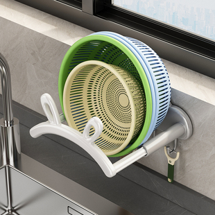 厨房洗菜盆置物免打孔盆子壁挂式放菜篮子挂钩墙上脸盆架收纳层架
