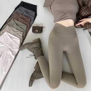 交叉腰鲨鱼裤女外穿春秋薄款高腰收腹瑜伽芭比裤子加绒紧身打底裤