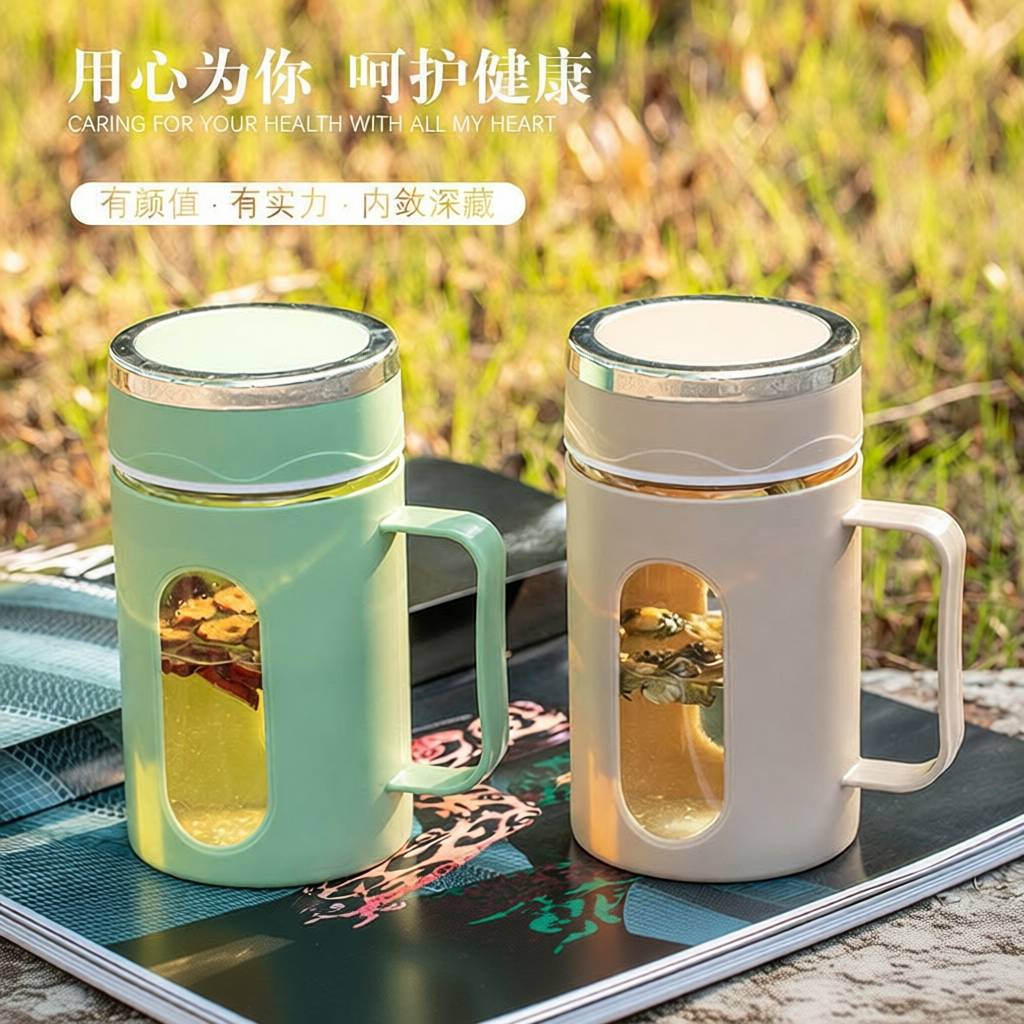 双层手柄大容量泡茶玻璃杯