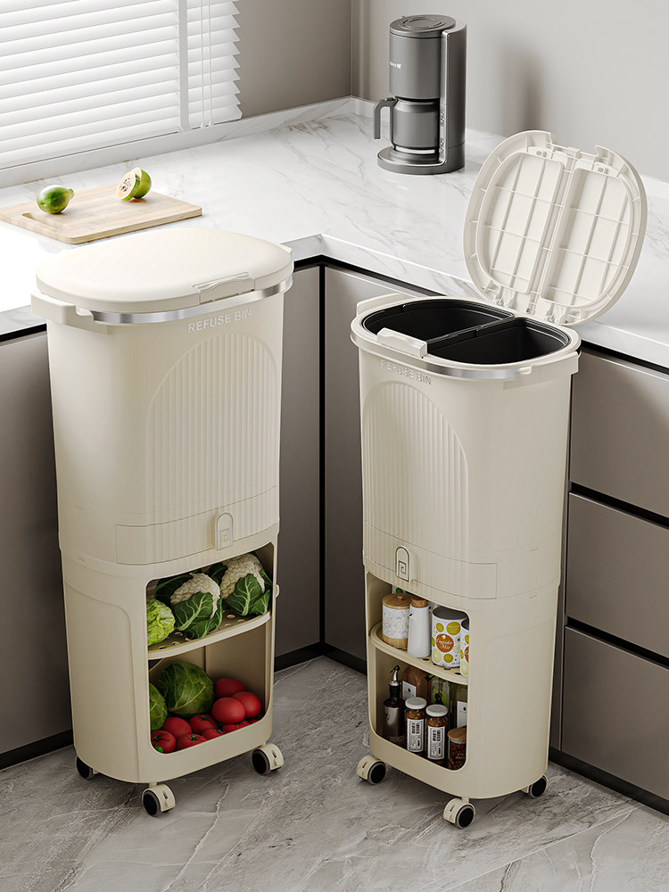 厨房垃圾桶家用新款干湿分离分类高款可移动免弯腰厨余大号大容量