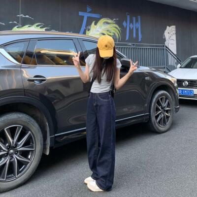 纯哥家深蓝色直筒牛仔裤