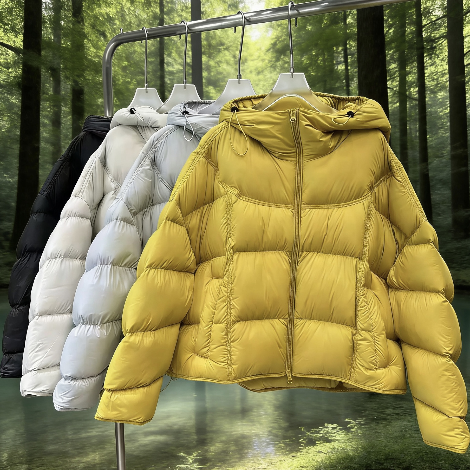 欧货泡芙连帽白鸭绒面包服外套女装宽松小个子轻便保暖羽绒服冬季